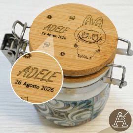 Barattolini di ceramica in stile maiolica c/tappo in legno personalizzabile in più varianti